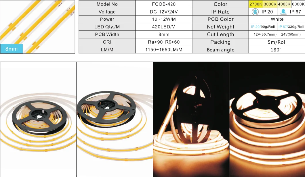 COB LED Flexible Strip 360LEDs/M with No Light Spots